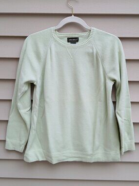 Eddie Bauer Women's 100% Cotton PALE GREEN Crewneck Sweater - MEDIUM
